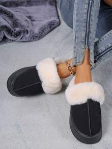 New Women's Fashion Slip-On Snow Boots Slippers Beach Cute Fluffy Faux Fur Lined House Shoes