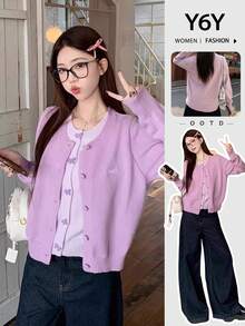 Y6Y 2025 秋冬新款紫色蝴蝶结独特设计宽松针织毛衣女上衣 - 紫色 - 查看 9