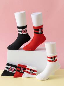 Disney 3/6 双正品可爱米妮老鼠图案袜子，女童中筒袜，韩国卡通风格，男童春秋婴儿袜 - 彩色 - 查看 9