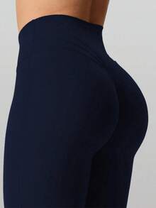 高腰喇叭裤日常健身运动紧身裤，女式提臀瑜伽紧身裤，女式高腰交叉设计喇叭紧身裤 - 藏蓝色 - 查看 3