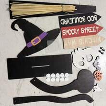 Halloween Happy Sign Decor / Witch Legs Hat Hanging Wooden Wall Decor Board / Country Front Door Hanging / Autumn Art Decor / Suitable For Home, Room, Indoor, Outdoor, Holiday Party, Yard Decoration, Wall Hanging, Window Home Decor Halloween Decor Room Decor - Multicolor - View 11