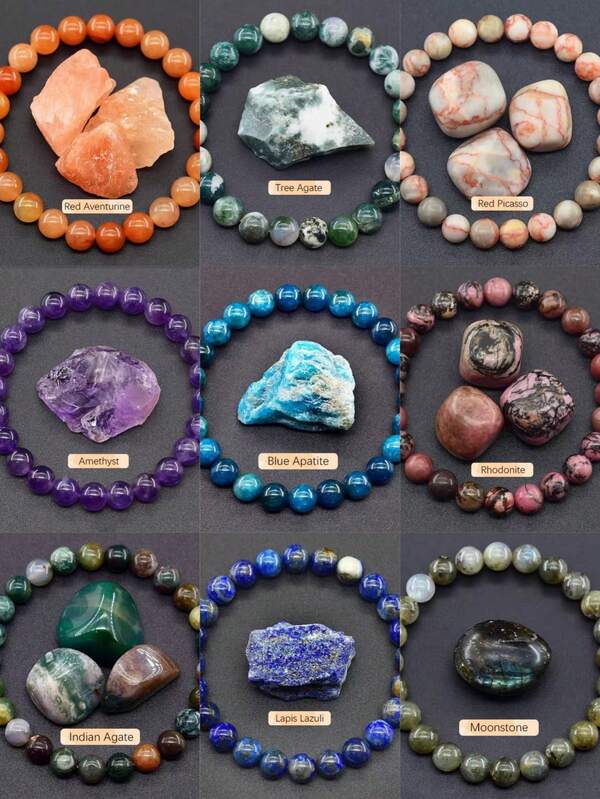 1pc 6mm Bohemian Style Natural Stone Bead Bracelet, Multiple Options Including Tiger Eye, Lapis Lazuli, Obsidian, Crystal, Suitable For Teenagers To Enhance Wisdom And Spirituality, Fashion Jewelry