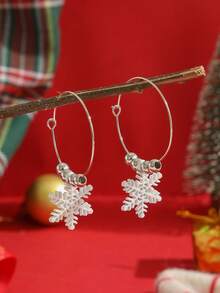 1 Pair Snowflake Shaped Hoop Earrings, Suitable For Women's Daily Wear