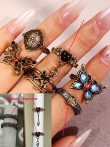 Bộ 6 chiếc nhẫn bướm trái tim phong cách Gothic Punk Rock thời trang tinh tế đa năng sáng tạo độc đáo dành cho nữ, thích hợp sử dụng hàng ngày, đi làm, lễ hội, tiệc tùng, ngày lễ - Nhiều màu - Xem 2