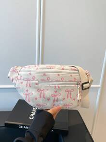 时尚提花拉链腰包/斜挎包，编织沙滩腰包 - 白色 - 查看 12