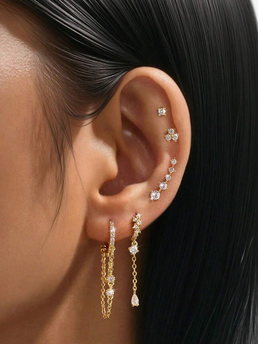 1 件 925 纯银平背简约流苏耳钉，适合耳骨穿孔，精美珠宝 - 非常适合女性日常穿着/婚礼/派对/情人节/订婚