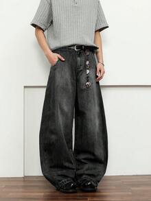 1 Stück Herren Loose Fit Lässig Weite Bein Jeans, einfach und vielseitig (ohne Gürtel oder Accessoires), Grunge