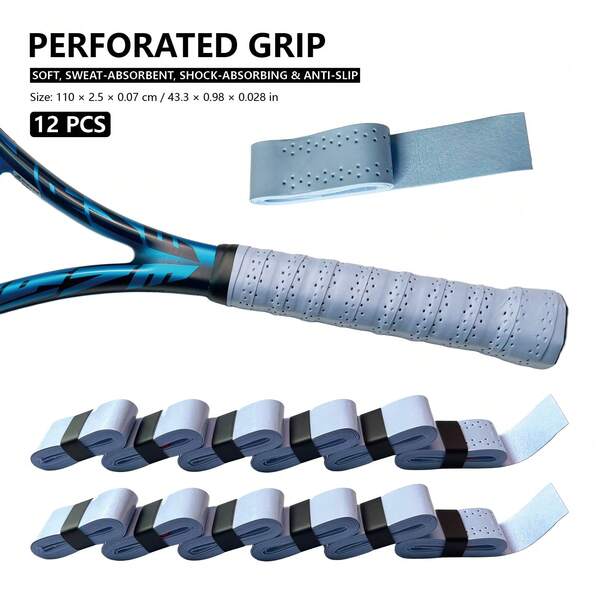 Sky Blue Tennis Racket Perforated Grip Tape - Soft, Absorbent, Anti-Slip Shock-Absorbing Handle Wrap, Suitable For Tennis, Badminton And Pickleball Rackets, Size 110 * 2.5 * 0.07 Cm