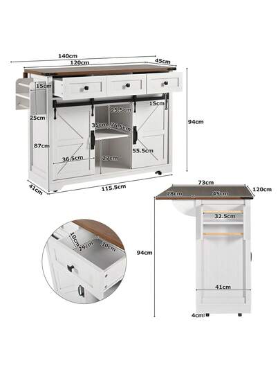 Sairedel Flexible In The Kitchen! Kitchen Isl An Extendable Worktop, Casters, Sliding Doors, Drawers Wood Look. view 5