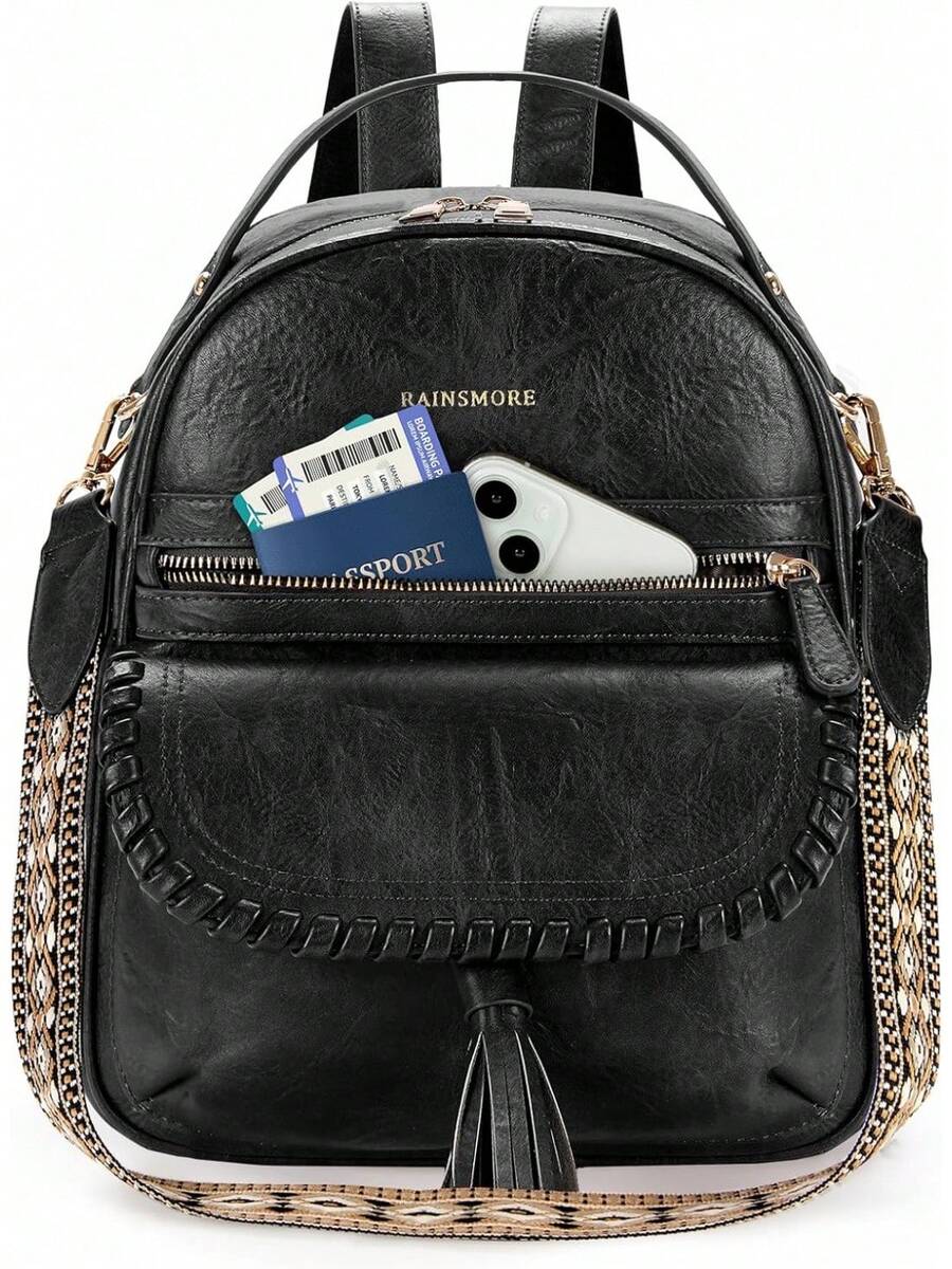 Mochilas Pequeña Para Mujer Piel Pu Mochila Mujer Bolso Hombro Impermeable Antirrobo Para Viaje Casual Universidad - Marrón - Ver 1