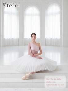 DonsGirl 1pc Women's Swan Lake Ballet Leotard - Sequin & Mesh Patchwork, Asymmetric Design, Single Sleeve With Finger Ring, Holiday/Party Gift - Baby Pink - View 12