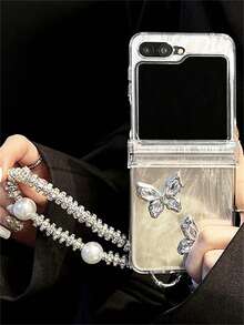 Luxury 3D Rhinestone Butterfly Water Ripple Folding Phone Case With Bowknot Pendant Compatible With Samsung For Galaxy Z Flip7 6 Z Flip 5 Z Flip 4 Z Flip 3 INS Clear PC Hard Protect Back Cover