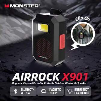 Monster AirRock X901 原装可穿戴便携式蓝牙 5.4 扬声器磁吸式音箱 TWS 立体声 IPX67 防水低音炮无线便携式户外迷你照明音响