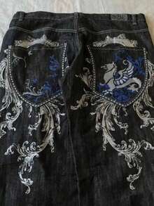 Street Casual Hip-Hop Jeans Loose Skateboard Pants Men's Versatile Casual Straight Wide-Leg Trousers - 黑色 - 查看 2