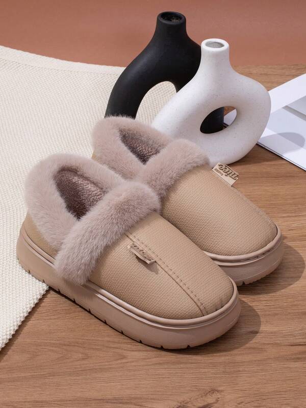 New Women Snow Boots, Letter Embroidery Design, Casual Fashion Lightweight, Warm Plush Lining Slip-On For Winter