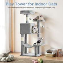 Large Multi-Level Cat Tree, 44 Inches Tall With Sisal-Covered Scratching Posts, Condo, Hammock, Dangling Ball, And Extended Platform For Cats To Play And Sleep - Light Grey - View 6