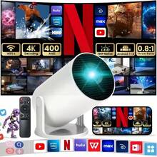 XBJ Proyector inteligente de alta definición 2025, portátil para acampar al aire libre, con soporte para decodificación 4K, sistema operativo Android 11, WiFi de doble banda, apto para uso en interiores y exteriores, con enchufe europeo y chip A3100 de alta calidad. Un dispositivo ideal para oficinas corporativas y reuniones familiares.