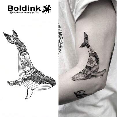  Boldink 临时纹身贴纸 - 极简主义清新鲸鱼手臂/手部临时防水人体艺术