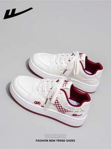 1 Pair WARRIOR Women's Thick Sole Lace-Up Soft Bottom Casual Shoes, Low-Top Outdoor Flat Shoes, Round Toe Low Heel Non-Slip Solid Color Elegant Soft Bottom Hiking Shoes, Suitable For Students, Graduation Photos, Flat Shoes, Women Leather Skate Sneakers