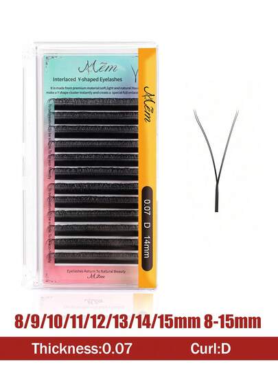 MEM 1 pieza Extensiones de pestañas  YY 0.07 C D Curl Shape Triple Tips Premium suave y natural, con malla y laminado cruzado, para maquillaje profesional de mujeres, enviado en embalaje aleatorio