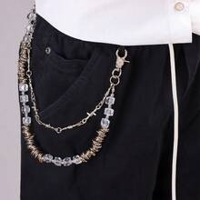 1pc New Vintage Fashion Thorn Asymmetric Pearl Chain Accessory, Punk Style Handmade Double-Layer Pants Chain, Suitable For Daily Wear