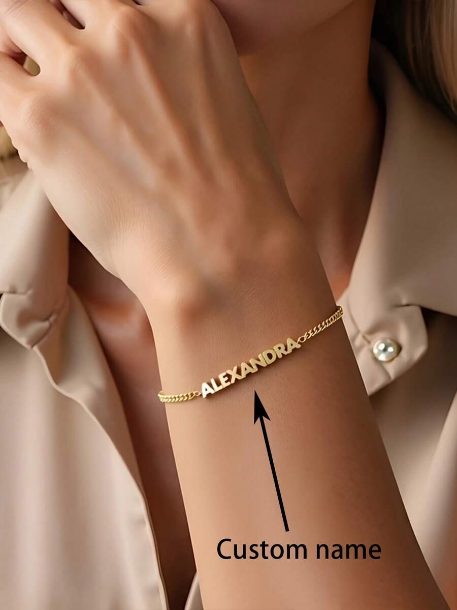 1 PIEZA Brazalete de acero inoxidable personalizable con nombre, joyería de acero inoxidable, collar con nombre, artículos personalizables, regalos para novias, brazaletes de mujer, regalos personalizados, brazaletes personalizados, brazaletes de pareja, joyería para mujer, adecuado para decoración de eventos diarios y de fiesta, regalos de Navidad, regalos de Halloween, regalos de cumpleaños, regalos de aniversario, regalos del Día de San Valentín, regalos favoritos para familiares y amigos - Multicolor - Ver 1