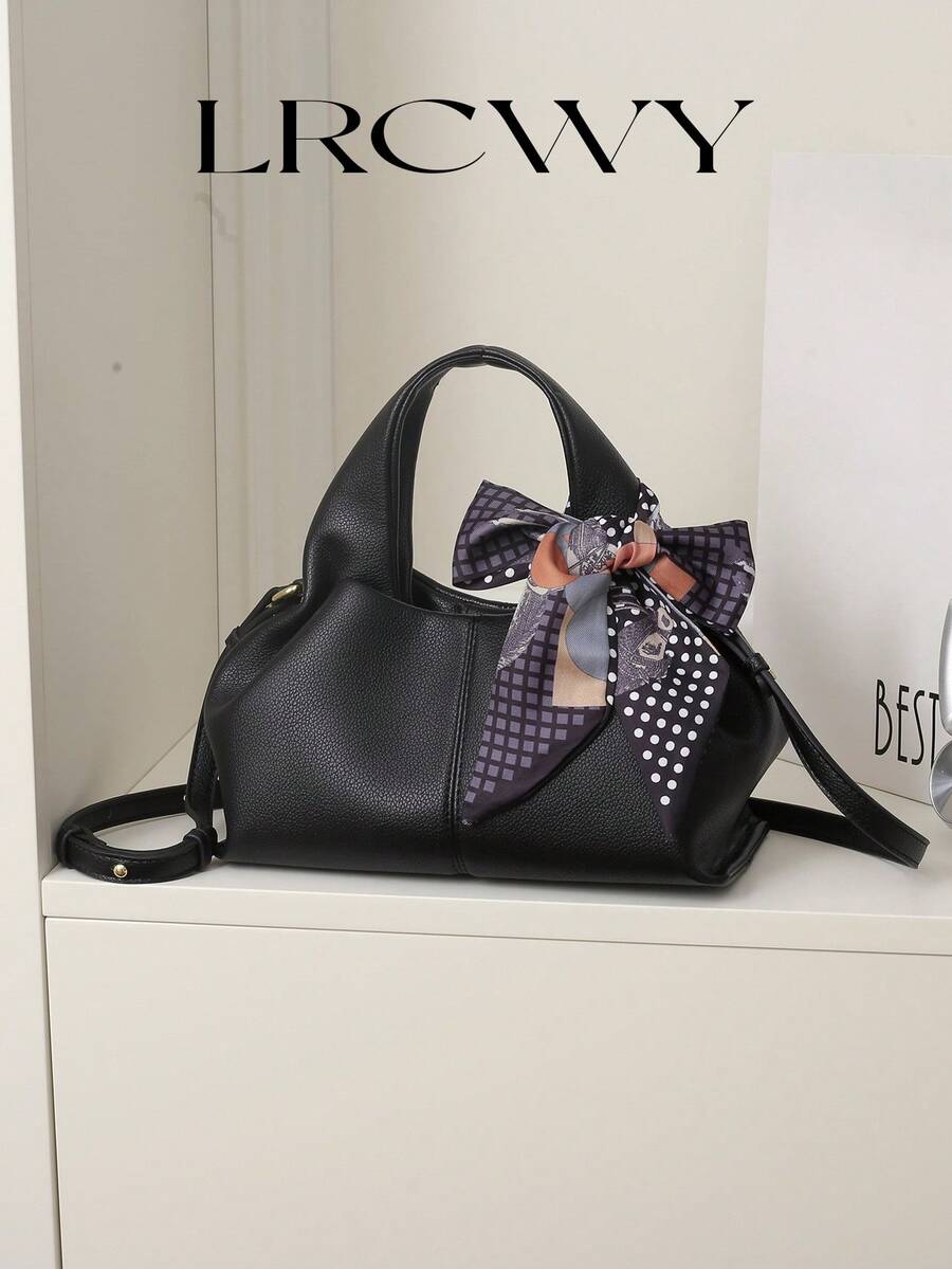 Women's Handbag, Cloud-Shaped Soft Bag With Elegant Simplistic Lychee Texture, Suitable For Carrying, Crossbody, Matching Scarf, Suitable For Women, Girls, College Students, Shopping, Commuting - Black - View 1