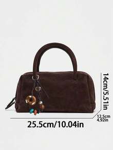 Women's Suede Shoulder Bag, Handbag & Crossbody Bag With Zipper, Bowling Bag Style, Boston Bag, Korean Fashion - Cà phê - Xem 3