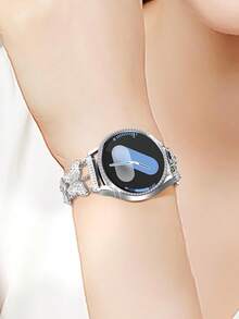 Huastonband 2件組 BlingBling 2合1 亮晶晶水晶鑽無螢幕防撞保護殼與蝴蝶造型金屬可調式錶帶，鑲嵌亮晶晶水晶鑽，相容 Galaxy Watch 3/4/5/6 Galaxy Watch 7 40mm 44mm 45mm，易安裝拆卸，年輕時尚女性銀色智慧手錶錶帶 - 銀色 - 查看 8