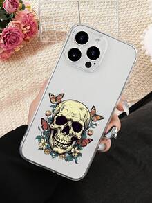 1PC Funda de teléfono con diseño de calavera y mariposas, estilo minimalista, protector contra caídas, carcasa transparente de alta transparencia, compatible con iPhone16/15/14/13/12/11/Pro/ProMax, compatible con Galaxy A34/A35/A54/A55,Galaxy S20/S21/S22/S23/S24 Ultra/Plus, compatible con Moto/Galaxy/Redmi/Honor/OPPO, agarre cómodo, regalo festivo para amigos, novia, novio, familia - transparente - Ver 2