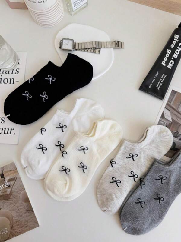 5 pares de calcetines invisibles de mujer con lazo dulce y sencillo, adecuados para primavera y verano