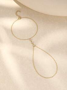 EleRunis 1PC 925 Sterling Silver Dainty Four Leaf Clover Ring Bracelet Hand Chain For Women Dainty Cubic Zirconia Bracelet And Ring Chain Body Jewelry Daily Wear Wedding Party Engagement Anniversary Valentine's Day