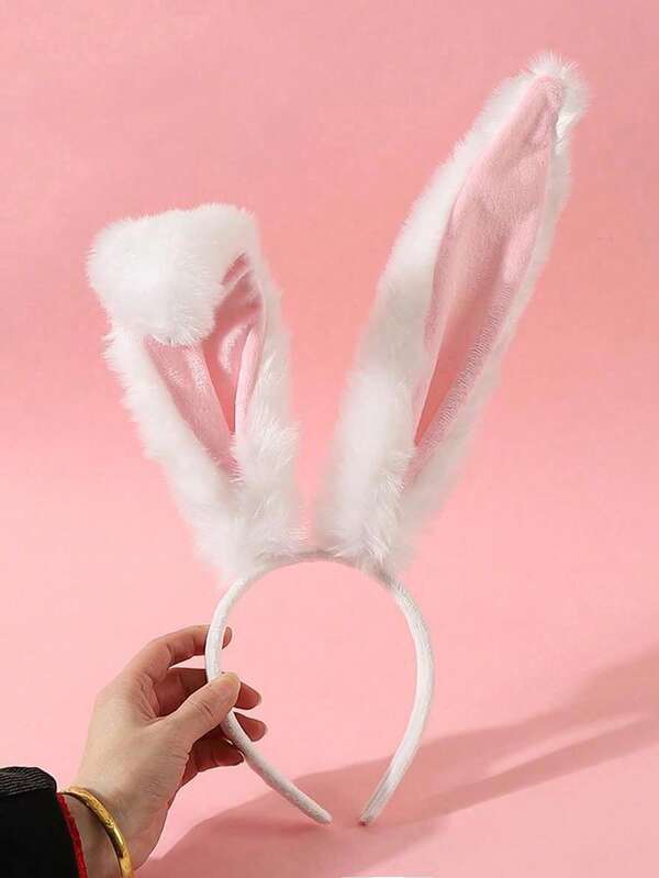 Rabbit Ear Headband, Sheep Ear Headband, Elf Ear Headband, Lolita Cosplay, Cute White/Pink Fluffy Ear Headband With Earrings, Cat Ear Gift For Her