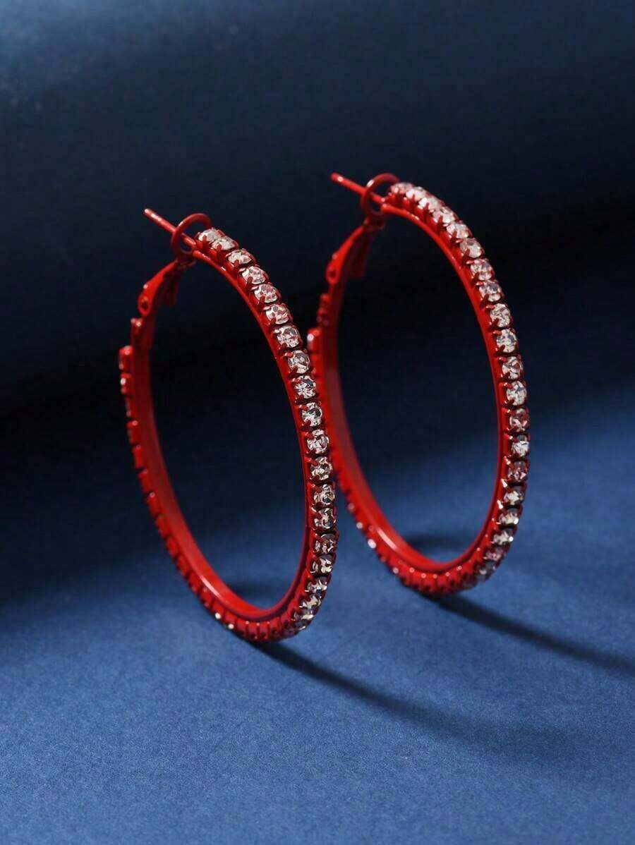 1 Pair Classic Elegant Black Hoop Earrings Women, Everyday Wear CTJE - 紫色 - 查看 1