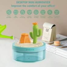 humidificadores porttiles de computadora para recmara, humidificador pequeo con paisaje de cactus, silencioso, niebla fresca, apagado automtico, luz nocturna de colores, - Verde - Ver 4