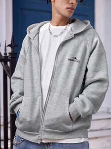 1件青少年男童宽松百搭休闲时尚运动连帽开衫外套，秋冬季 - 灰色 - 查看 3