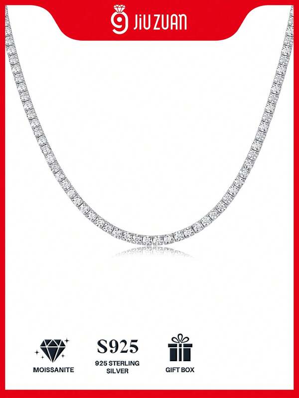 1pc 925 Sterling Silver Moissanite Tennis Necklace, Women's Clavicle Chain, Mother's Day, Valentine's Day, Engagement, Wedding, Anniversary, Birthday Gift, Daily Wear