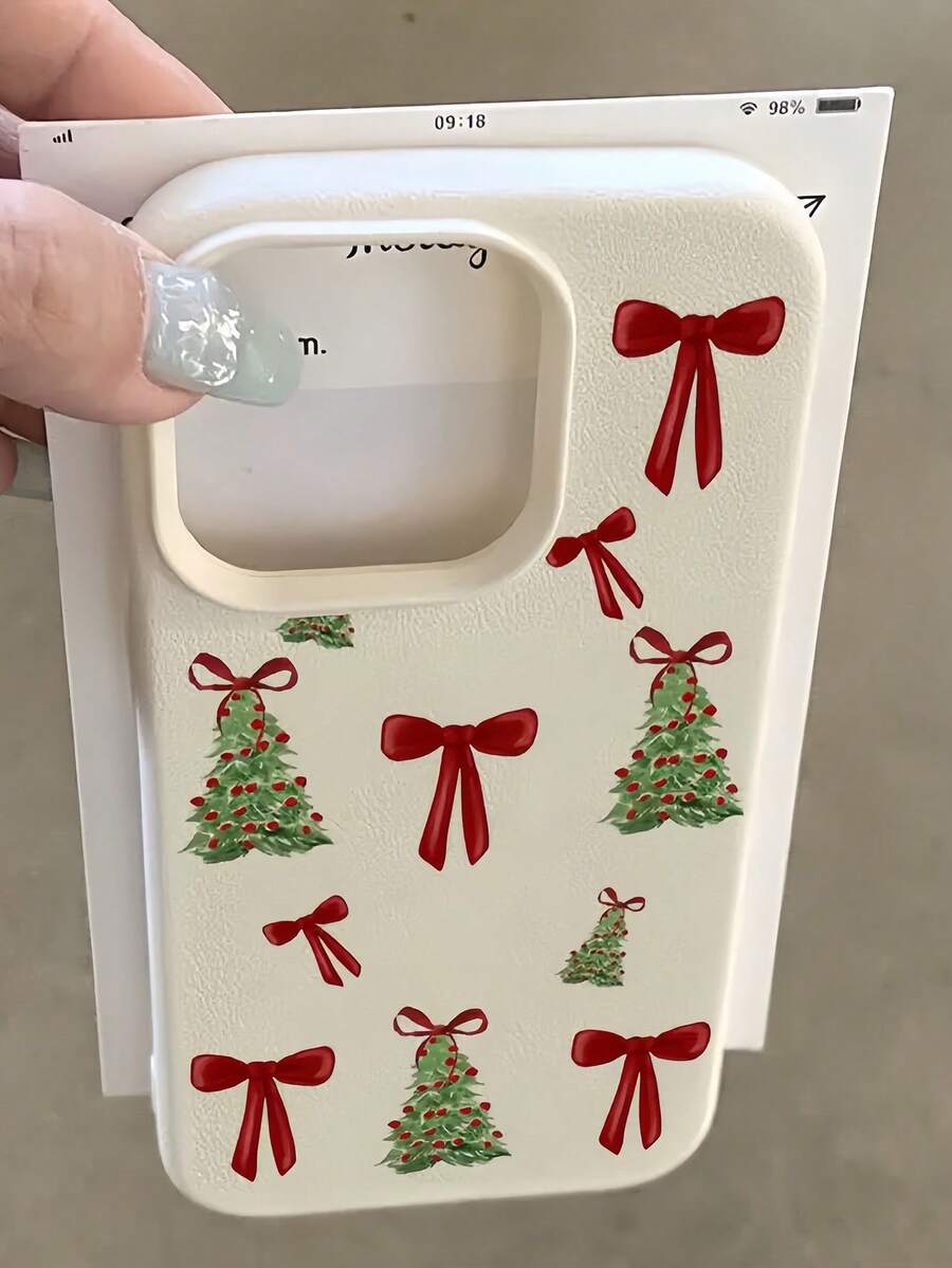 1 szt. Biała kokardka z wzorem choinki, etui na telefon z TPU, odporne na wstrząsy, kompatybilne z Apple 16, 15, 14, 13, 12, 11 Pro Max i serią
