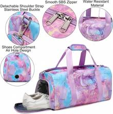 Dafelile Bolsa de lona deportiva para niñas, bolsa de baile para adolescentes, bolsa de viaje para llevar a cabo el fin de semana para pasar la noche, bolsa de gimnasio, bolsa de ballet de viaje con - Mármol rosa - Ver 10