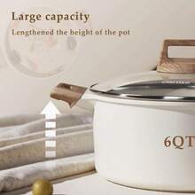 6 Qt Nonstick Soup Pot With Lid Cooking Pot, Easy Clean Non Stick Sauce Pot, Induction Cookware (White)