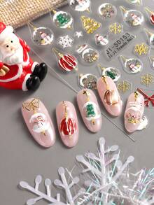 5D Goldene Weihnachts-Nagelkunst-Aufkleber, Geprägte Winterkristallkugel-Nageldekore, Schneemann, Schneeflocken, Weihnachtsbaum, Weihnachts-Nageldesigns, Maniküre-Accessoires, Weihnachts-Nagelaufkleber für Nagelkunstdekorationen