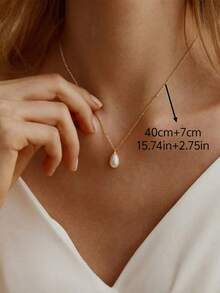 1pc Simple Faux Pearl Pendant Necklace, Suitable For Women's Everyday Wear - Gold - View 6