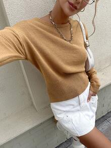 Women's Casual Comfortable Romantic Retro Modern Commute Office Teacher Back To School Season Street Holiday Travel Solid Color Knitted Sweater, Asymmetrical Shoulder Pullover, Suitable For Daily, Beach, Evening Date, Holiday, Office, Home, Photoshoot, Street, Single Party, Travel, Country Music Festival, Airport, Spring, Autumn, Winter, Early Autumn, Autumn/Winter