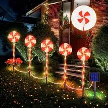 5-Piece Solar Christmas Path Lights, 8 Lighting Modes - Candy Lollipop Style With Red & White LEDs - Indoor/Outdoor Use For Lawn, Patio & Garden Christmas Decoration XMAS Decor Christmas Tree Gift Decor Thanksgiving Wedding Home Decor Home Decor Fall Decor Autumn Decor Birthday Decorations For Gifts Party Supplies Indoor Outdoor Garden Holiday Festival Decor Halloween Decor Wall Decor Halloween Ornaments