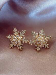 1 Pair Elegant Luxury Snowflake Glass Inlaid Christmas Earrings For Women, Fashionable