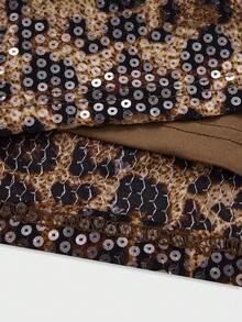 魅力时尚简约性感别致豹纹亮片立领收腰复古开衩旗袍连衣裙 - 咖啡棕 - 查看 10