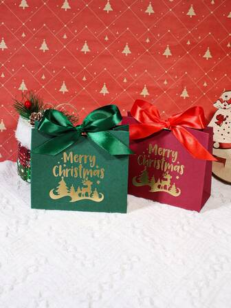 5 Cajas de regalo de Navidad con lazo de cinta dorada y estampado de renos, pequeñas cajas de papel elegantes para empaquetar caramelos, galletas, chocolates como obsequio para fiestas navideñas, bodas, cumpleaños, decoración del árbol de Navidad, exhibición de postres, centro de mesa en rojo y verde
