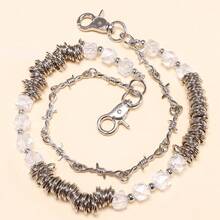 1pc New Vintage Fashion Thorn Asymmetric Pearl Chain Accessory, Punk Style Handmade Double-Layer Pants Chain, Suitable For Daily Wear