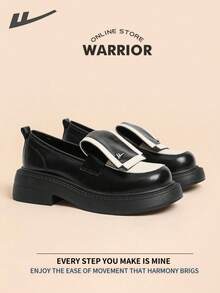 WARRIOR Warrior Ladies' Small Leather Shoes Casual And Fashionable With Thick Soles That Increase Comfort Versatile And Retro British Style Loafers Applicable Throughout The Year Wear-Resisting All-Day Wear
