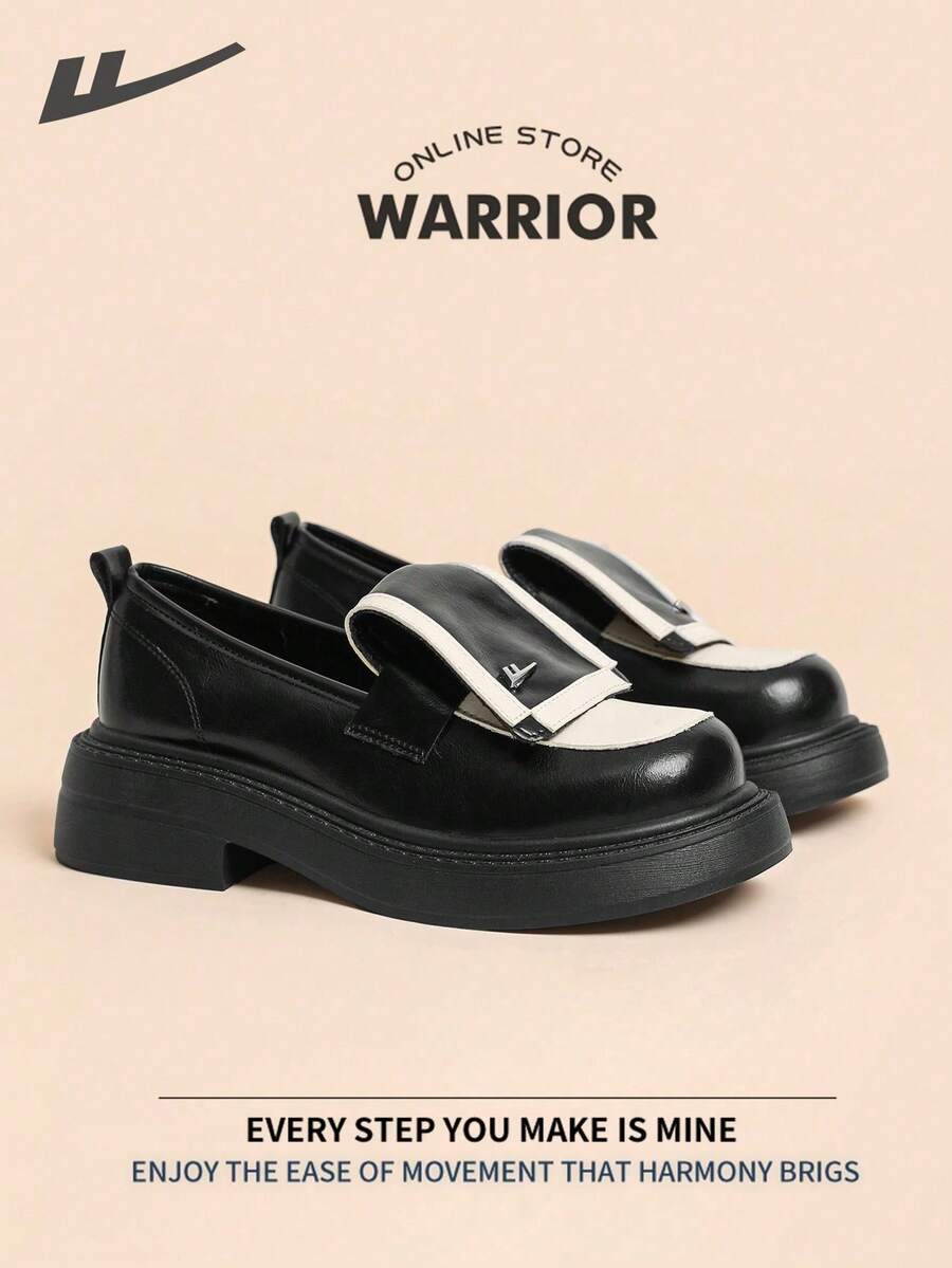 WARRIOR Warrior Ladies' Small Leather Shoes Casual And Fashionable With Thick Soles That Increase Comfort Versatile And Retro British Style Loafers Applicable Throughout The Year Wear-Resisting All-Day Wear
